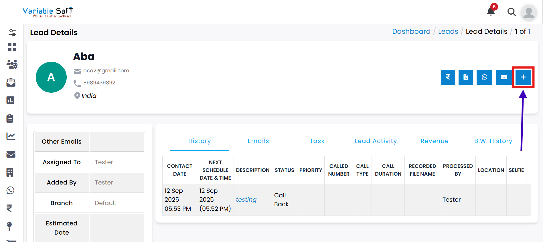 Add Lead Details – Form