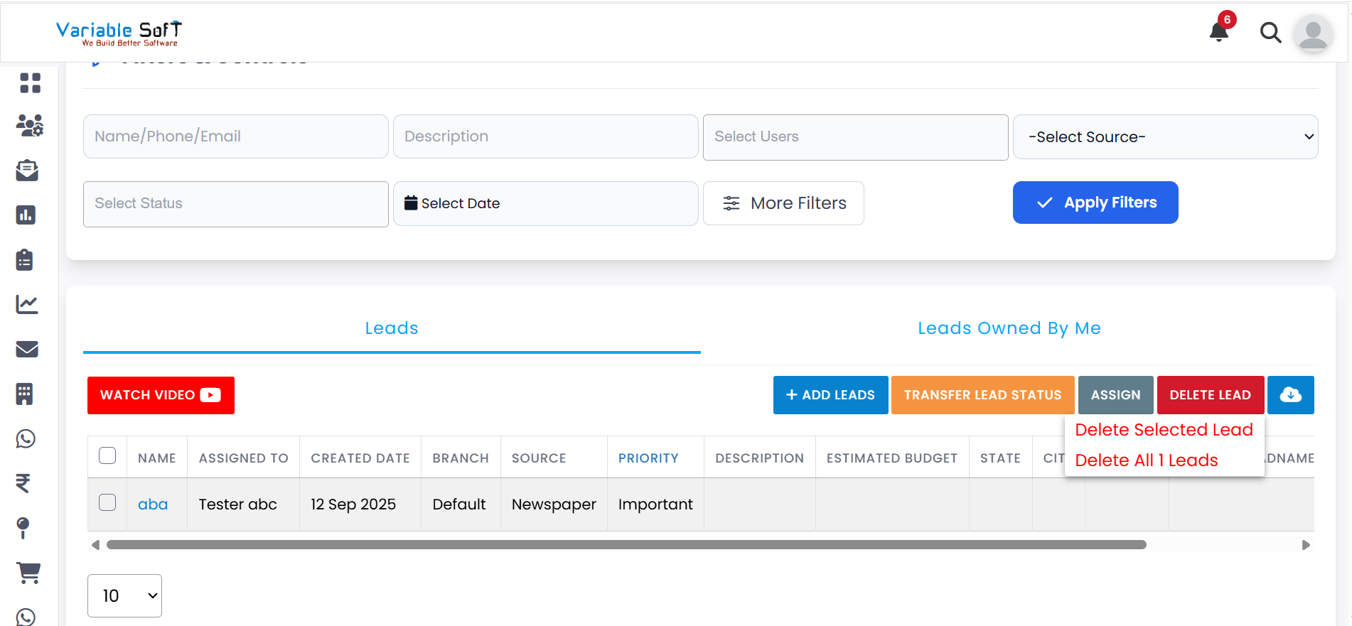 Delete Lead – Confirmation Popup