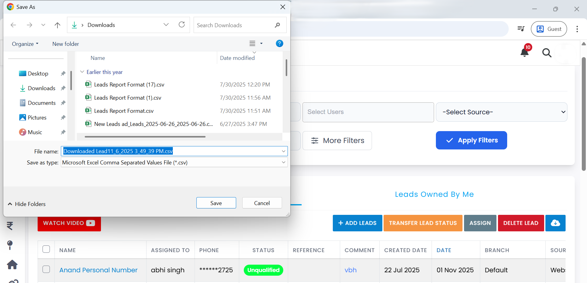 Download Leads â€“ Export File Preview