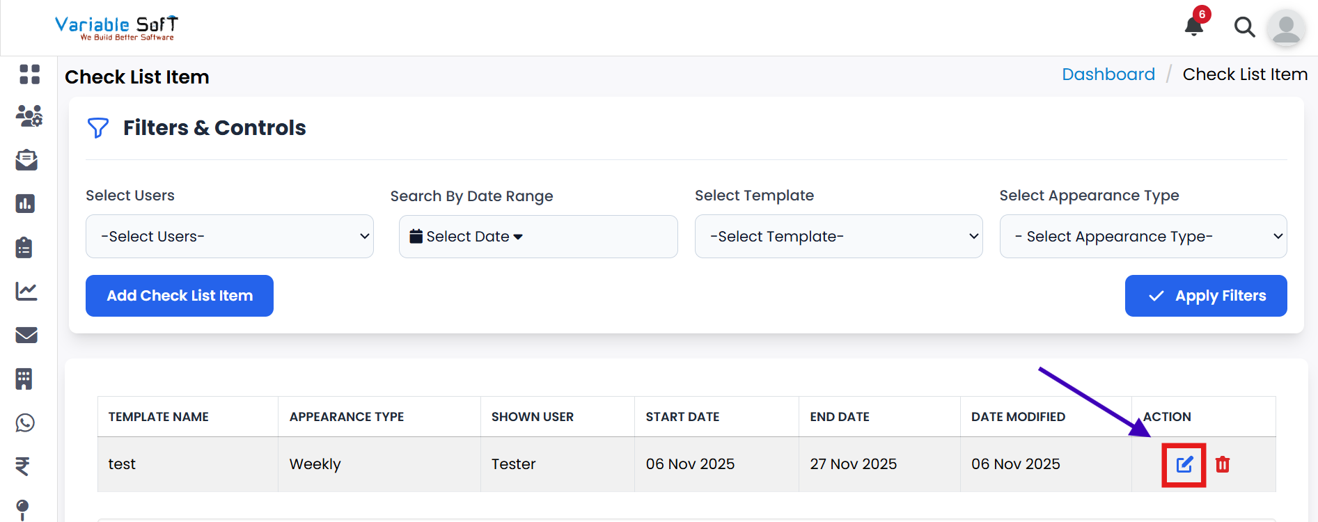 EditCheckList1 screen