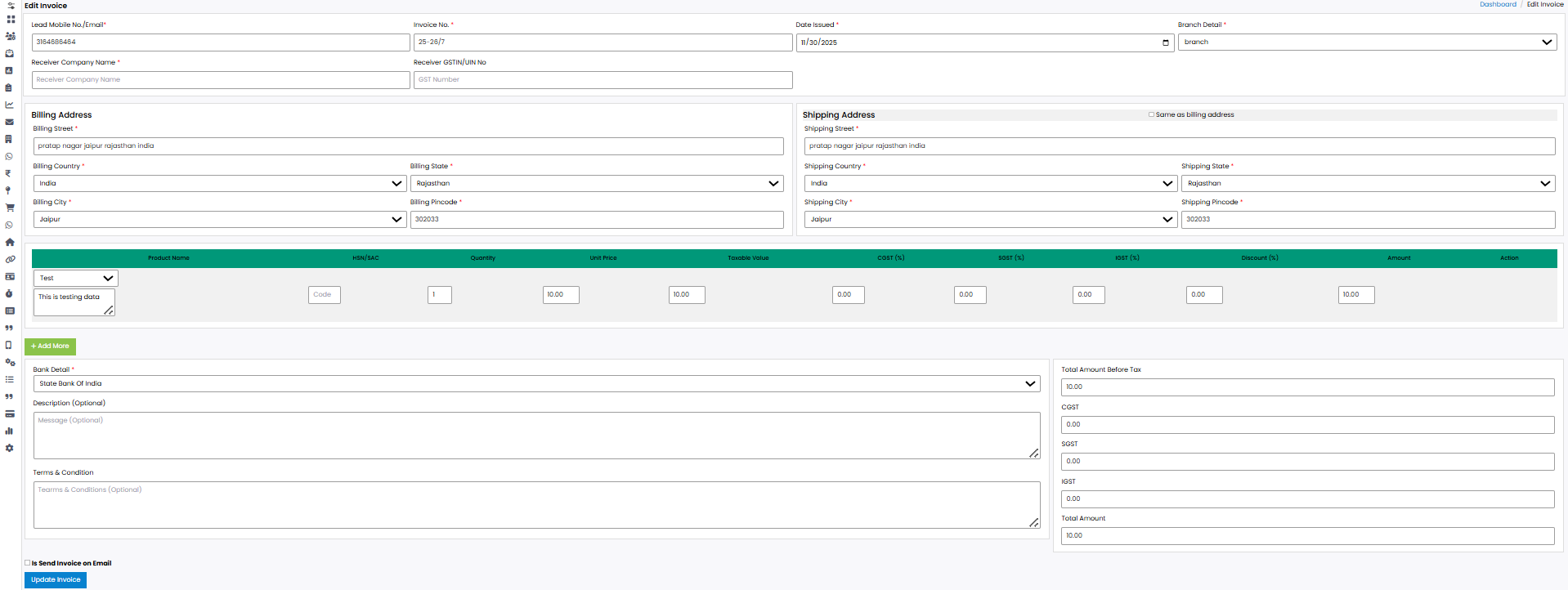 EditInvoiceInRevenue